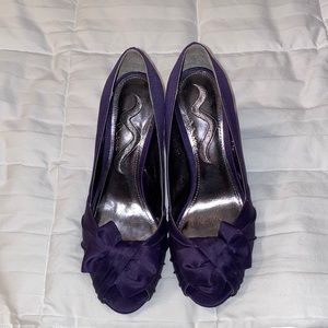 Nina Shoes Purple Satin Peep-Toe Heels